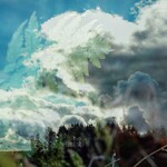 Doppelbelichtung: Farn mit großer Wolkenformation